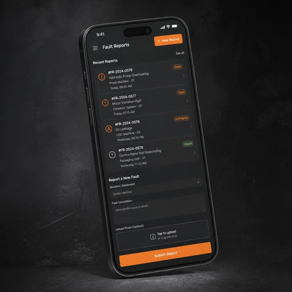 Machine Report-appen i en mobiltelefon