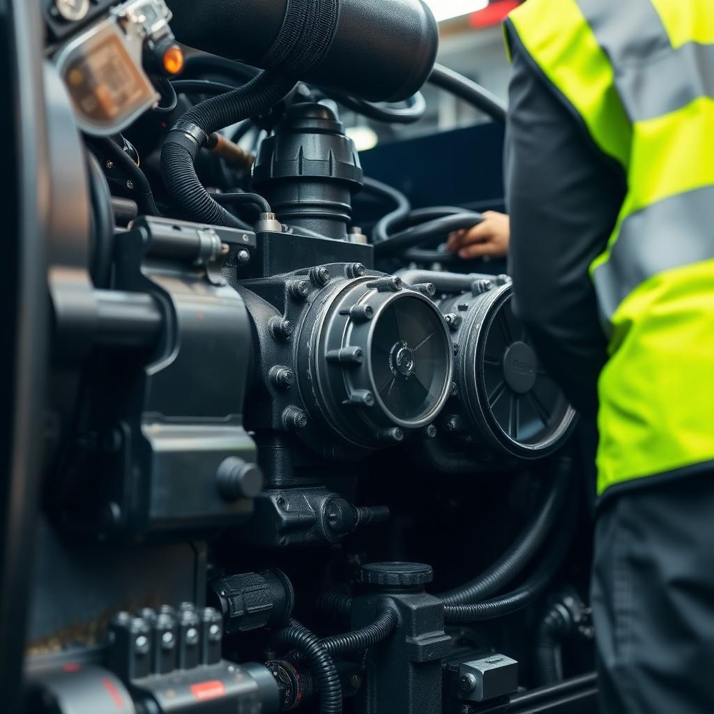 Närbild på mekaniker som servar maskinmotor